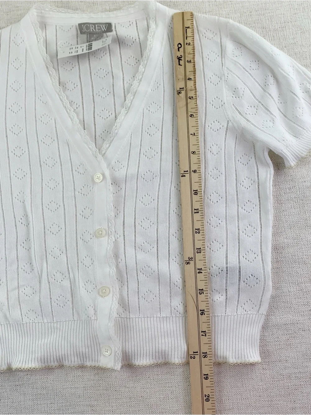 J Crew New Pointelle short-sleeve V-neck cardigan in premium ultra-fine cotton